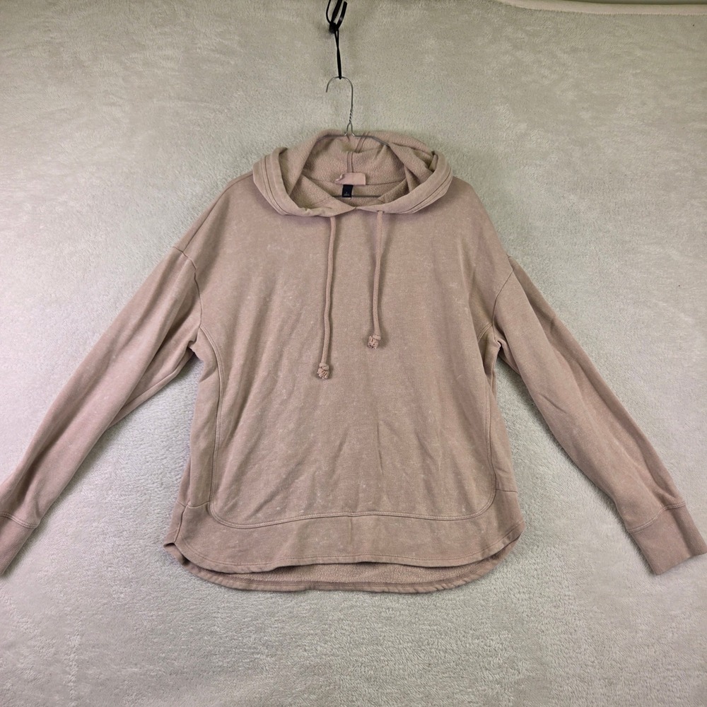 Unbranded Acid Wash Hoodie Oversized Pullover Curved Hem Tan Small